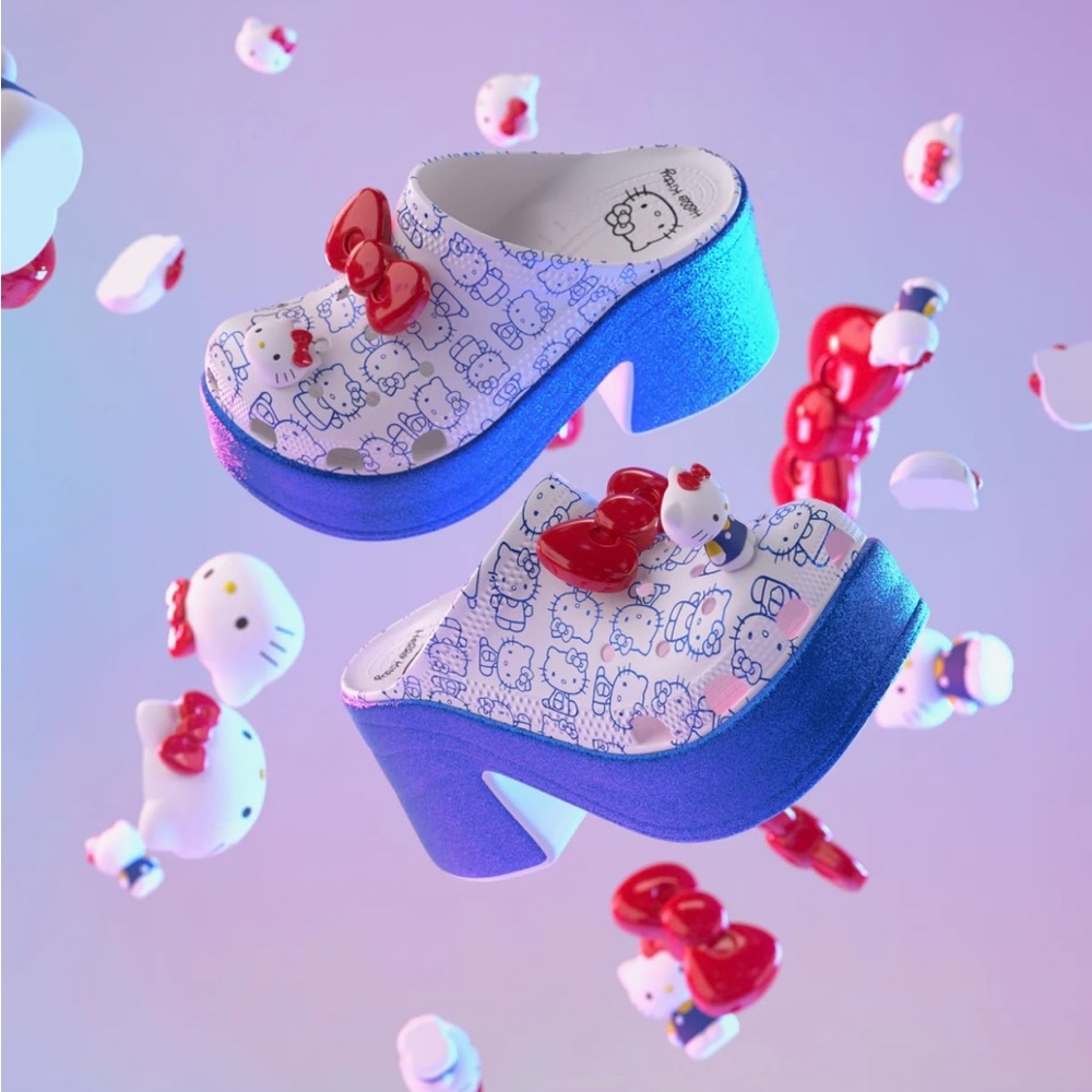 Sanrio x Crocs - Hello Kitty Collab Platform Siren Clogs with Red Bows